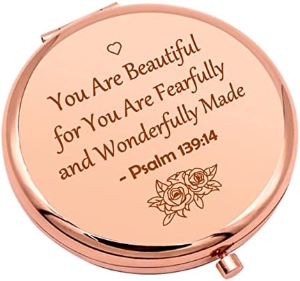 Inspirational Christian Gifts Verse Religious Gifts for Girls Sister Friends Encouragement Baptism Gifts Compact Makeup Mirror for Her Motivational Gift Folding Makeup Mirror