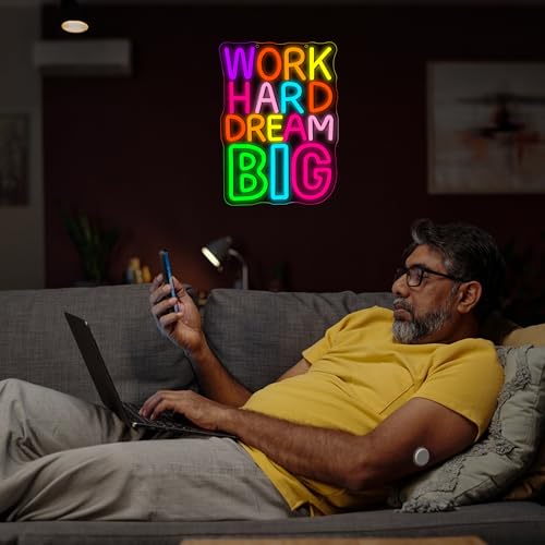 Image of Work Hard Dream Big Neon Sign for Wall Decor Work Hard Neon Light Man Cave