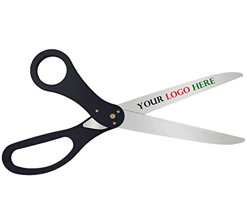 Custom Logo Ribbon Cutting Scissors - 26 Inch Long, Black Handles, Silver Color Blades