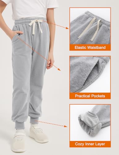PEHMEA 3 Pack Boys Girls Sweatpants Kids Cotton Active Jogger Pull On Athletic Pants with Pockets Drawstring for School Sport(Black+Lightgrey+Pink-S)3