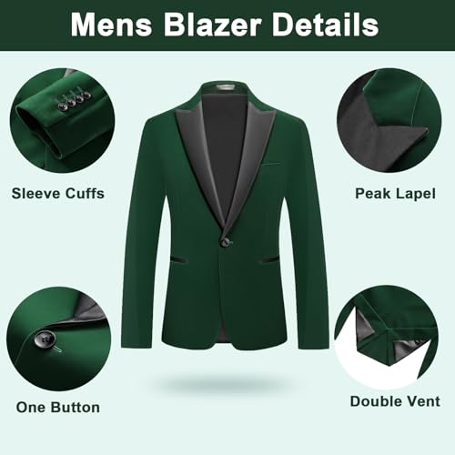 Mens Velvet Suit 2 Pieces Slim Fit Tuxedo Peak Lapel Blazer One Button Formal Jacket Pants for Wedding Prom Dinner Green X-Large4