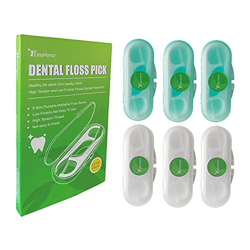 Dental Floss Picks- Easyhonor 6 Mini Portable Floss Cases, 60 Counts Dental Flossers Sticks,Teeth Flossers Picks For Teeth Cleaning, Perfect For Family,Hotel,Travel.(60Pcs) #TOP4
