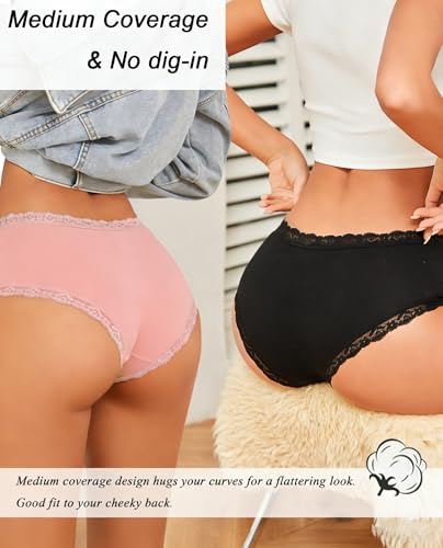 Image of Sth Big Cotton Underwear for Women High Waisted Womens Underwear Pack Sexy Lace Edge Bikini Cheeky Panties Girls Brief