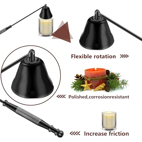 Candle Snuffer Extinguisher with Long Handle, Premium Polished Stainless Steel Bell Candlesnuffers for Putting Out Wick Flame Safely, Black Decorative Candle Accessory