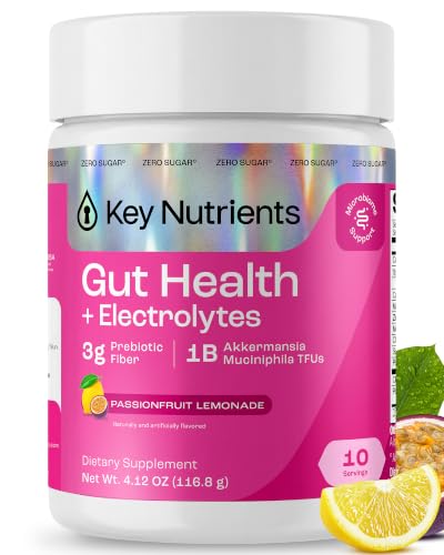 KEY NUTRIENTS Electrolytes Powder No Sugar - Passionfruit Lemonade with 6 Electrolytes & Minerals- Prebiotic Fiber & Akkermansia Postbiotic Hydration Powders - 10 Servings - Made in USA