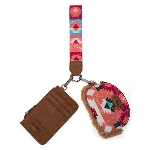 Image of Wrangler Western Keychain Wristlet Wallets for Women Dual Pouch Wristlet Sherpa Coin Purse for Women Keychain Card Holder WG166-W0051BR