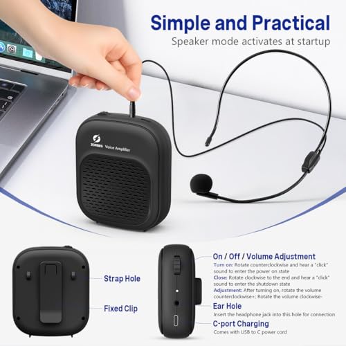 Image of ZORBES Voice Amplifier for Teachers, 5W 1500mAh Portable USB Rechargeable Voice Amplifier with Wired Neckband Microphone, Cordless Mini Speaker for Teaching, Tour Guide, Singing, Coaches, Training