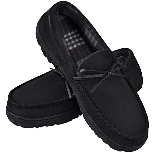 Men's Classic Slippers Moccasin, Mens House Slippers with Memory Foam, MIXIN Moccasin Slippers for Men, Cozy Lightweight Mens Slippers House Shoes Anti-Skid Sole, Black size 10