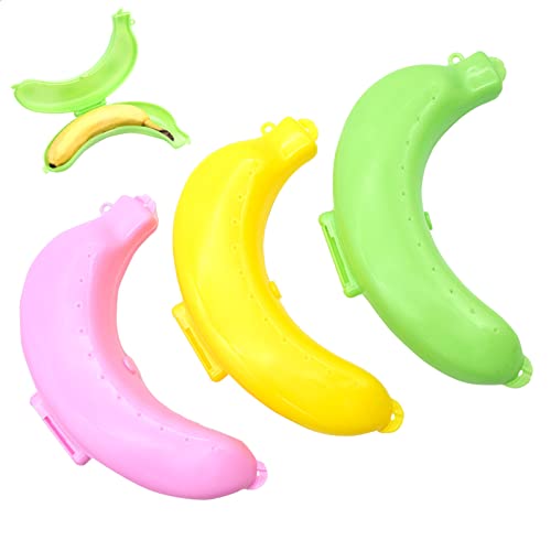 3 Piezas Caja de Plátano Funda Protectora de Plástico para Plátano Frutas de Soporte Caja de Almuerzo Contenedor de Almacenamiento Concha de Plátano, Amarillo, Verde, Rosa Cover
