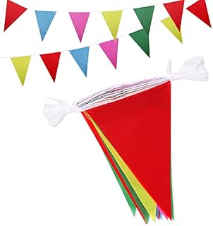 Bunting Banner, 50m Multicolor Nylon Pennant Banners for Indoor Outdoor Birthday Wedding Party Garden Home Decorations (164 Feet - 75 Flags)