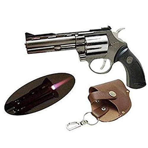 Image of Gun Shape Refillable Gas Lighter with Keychain Pouch - Windproof Flame Lighter for Kitchen & Outdoor Use