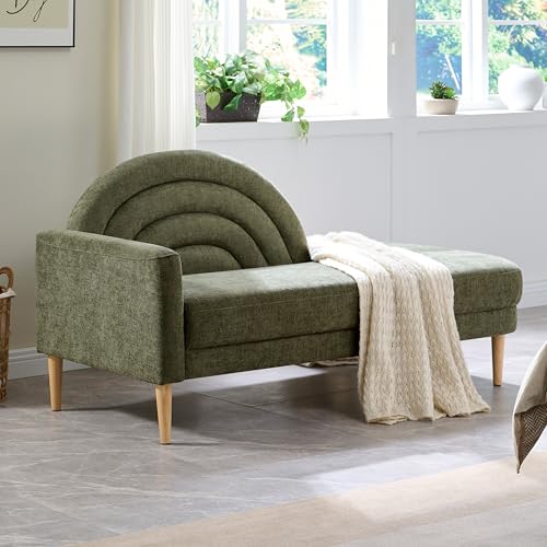 QNZK 62.2" Linen Chaise Lounge Chair Indoor with Right Armres, Olive Green