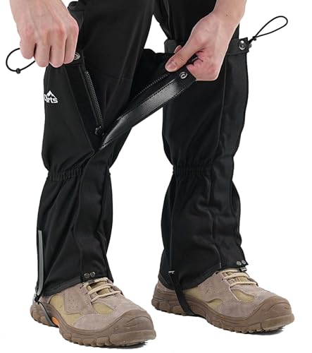 SnuYucto Black Waterproof Boot Gaiters L Adjustable Leg Cover for Hiking Boots Snow Mud Protection...