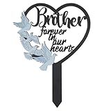 BUoonyer Stake Graves Cemetery Decorations - Brother Metal Memorial Grave Markers, Heart Graveyard Sympathy Plaque for Boy, Dove Remembrance Graveside Burial Decor Sign for Outdoor Outside Yard Garden