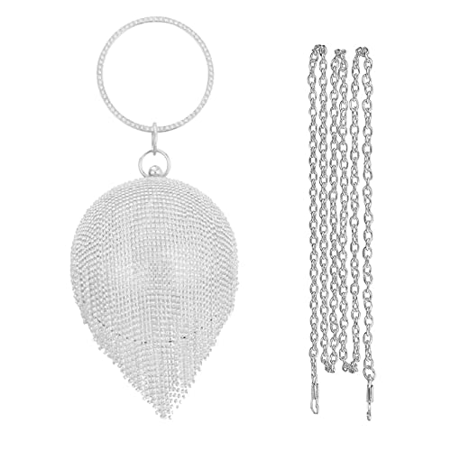 Borsetta da Sera Clutch con Nappe in Cristallo a Sfera Rotonda Borsa a Mano Pochette Piccolo con Catena a Spalla a Tracolla per Cocktail Festa Ballo Cerimonia Dargento donna strass