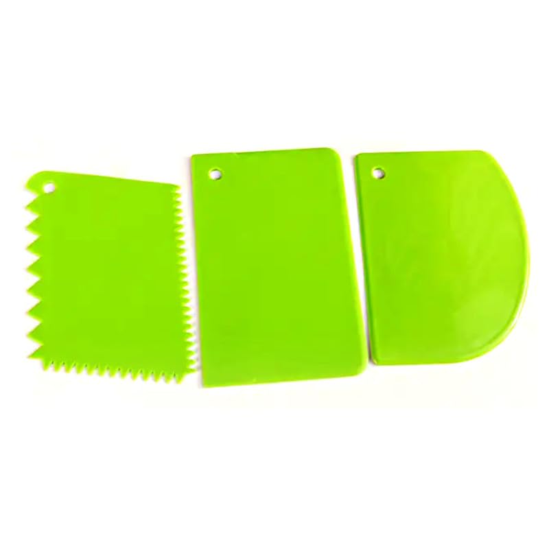 Firmer Cake Edge Side Scraper | Pastry Baking Tool Set | Cake Icing Smoother | Flexible Plastic Cake Scraper Green (3 Pcs Set)