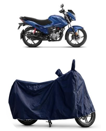 Image of Shield Heavy Duty Bike Cover for Hero Glamour | All-Season, Tear-Proof Fabric | with Side Mirror Pocket & Buckle Belt | Hero Glamour Bike Cover (Blue)