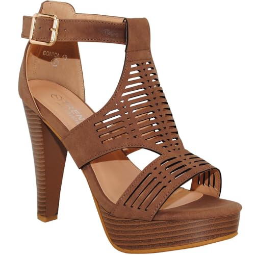 Image of Open Toe Ankle Strap Sandal - Western Bootie Stacked Heel Open Toe Cutout Shoes