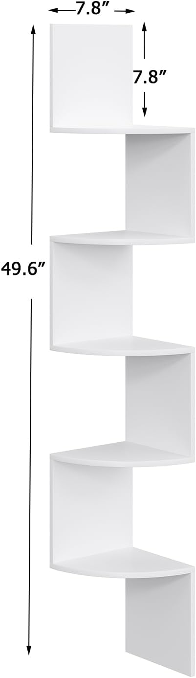 VIMBER 5-Tier Corner Shelf Wall Mount, Corner Bookshelf, Industrial Corner Ladder Shelf, Modern Display Shelf for Living Room, Bedroom, Kitchen, Home Office, Bathroom, White UJSJ003W