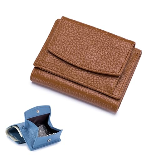 New Genuine Leather RFID Blocking Card Holder Organizer Pocket Mini Wallet, Foldable Slim Compact Wallet (K)