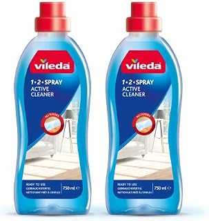 Vileda 1-2 Spray Floor Cleaning Liquid for Cleaning Floors with Vileda 1-2 Spray Microfibre Mops, 750 ml, Pack of 2