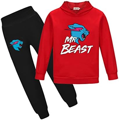 Boy’s Lightning Cat Youtuber Tracksuit Pullover Hoodie Jogging Pants Set 2 Pieces Sweatsuit for 6-13 Years