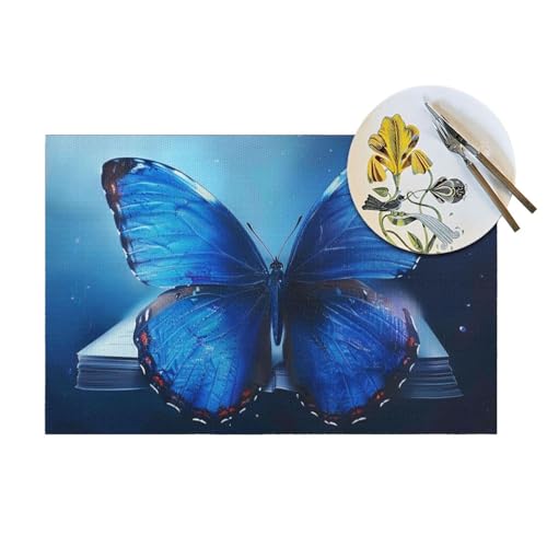 Set de table antidérapant PVC papillon bleu lavable 45x30
