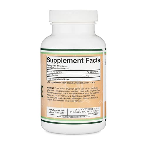 image for Double Wood Supplements Acetyl L-Carnitine 1,000mg Per Serving, 150 Ca