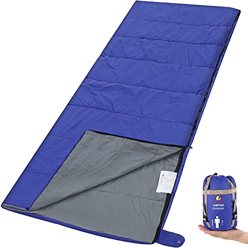 Andake Envelope Sleeping Bag, Machine Washable Lightweight Splash-Resistant with Compression Sack Great for 3 Season Indoor & Outdoor Use, for Hiking, Camping, Backpacking, Traveling (Single/Double)