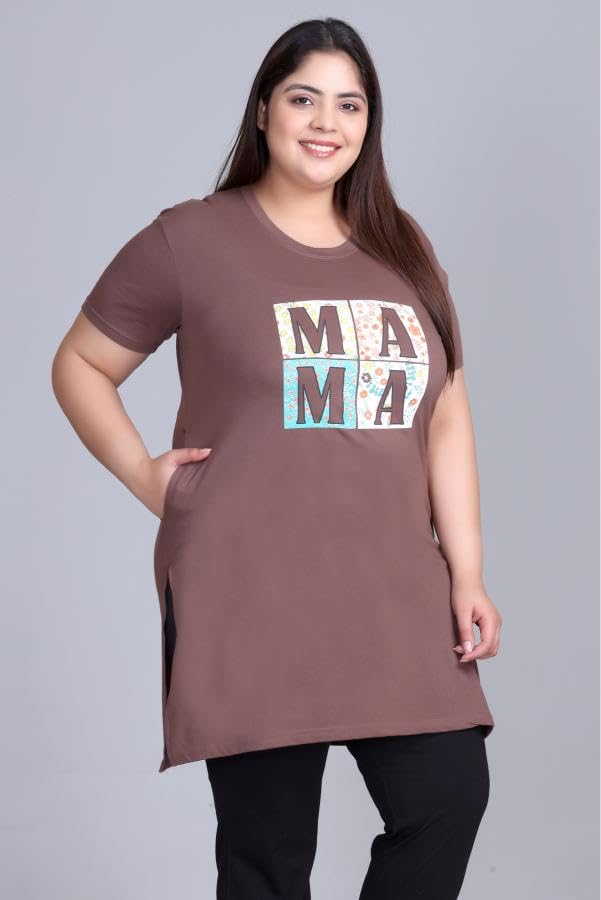 Image of In Love Women's Plus Size Cotton Long-line Chest Print T-Shirt with Pocket