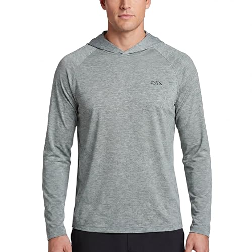 Eddie Bauer Men’s Hooded Long Sleeve Rash Guard Shirt – Sun Protection, Lightweight Quick Dry Hoodie with Stretch, Loose Fit, Grey Heather - Heather, Large