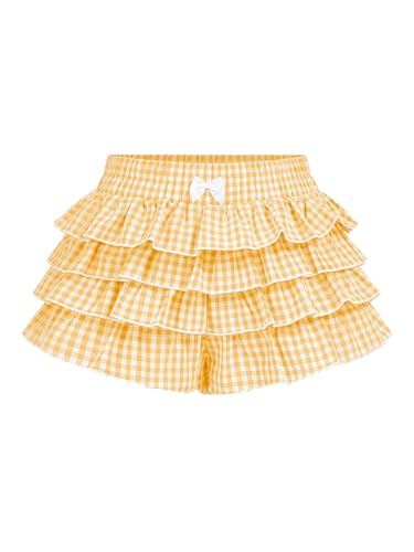 BEAUDRM Womens Gingham Summer Shorts Cute Going Out Brunch Outfits Ruffle Bloomers Y2K Mini Micro Shorts Yellow Medium