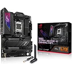 1 of ASUS ROG STRIX X670E-E GAMING WIFI AMD X670 AM5 Ryzen™ Desktop 9000 8000 & 7000 ATX motherboard, 18+2 power stages, DDR5, 4x M.2 slots with heatsink, PCIe® 5.0, USB 3.2 Gen 2x2, WiFi 6E, AI Cooling II