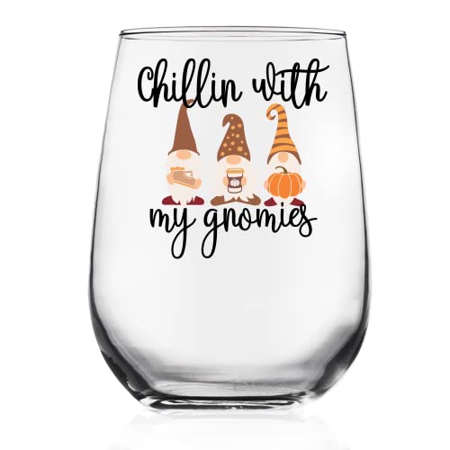 Toasted Tales Chillin With My Gnomes | Fall Glass | Season Holiday Glassware | Cute Glass Tumbler | Novelty Gifts For Her | Girls Weekend | Autumn Thanksgiving Gifts #TOP4
