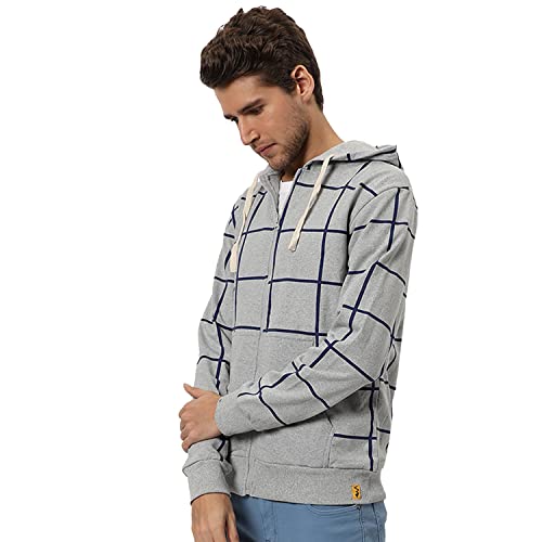 Image of CAHOOT Men's Dark Blue Zip-Front Hoodie with Contrast Drawstring for Casual Wear | Long Sleeve | Hooded Neck | Zipper Closure | Cotton Sweatshirt Crafted with Comfort Fit for Everyday Wear