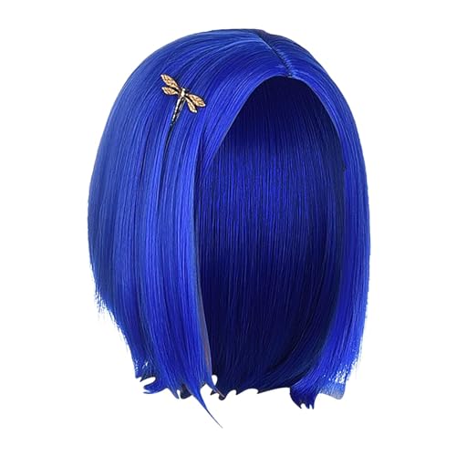 Peluca de cosplay azul corta, pelucas de traje azul para mujeres - Peluca corta recta de 11 pulgadas para cosplay para mujer | Peluca corta recta para cosplay para mujer, peluca de pelo elegante para