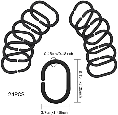 Shower Curtain Hooks, 24PCS Shower Curtain Rings C Shaped Plastic Curtain Hanging Rings Hook Hanger for Shower Window Rod Bathroom Bedroom Outdoor, Black