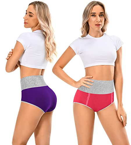 Misswho High Waisted Cotton Womens Soft Postpartum Underwear Tummy Control Briefs Multicolored Postpartum Essentials Breathable Boy Shorts Panties Size 5 (5-Packs,Small) #TOP2