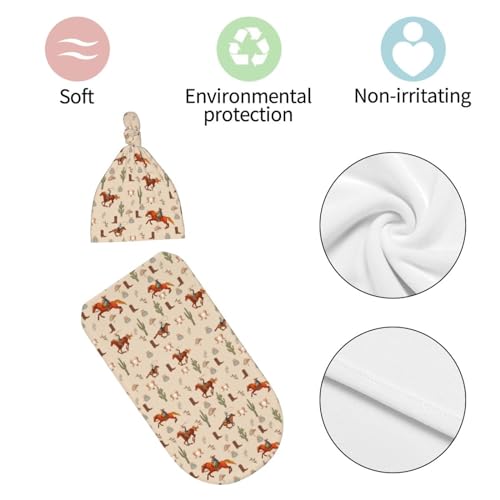 Image of Western Swaddle Blanket for Baby, Western Swaddling Baby Stuff with Hat