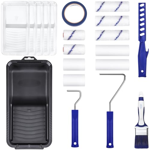 Comparison: Best Material For Painted Cabinets 11 PinStone 20pcs Small Paint Roller Kit, 4“ 2” Mini Roller Paint Brush with Special Caved-in Edge Foam, Microfiber Rollers and Versatile Paint Tray for Painting Walls, Cabinet, Touch up