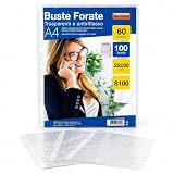 NIKOFFICE Buste Forate A4 Antiriflesso - 100 Pezzi - 22x30 cm - 60 Micron - Trasparenti - Porta Documenti Foratura Universale per Ufficio Scuola Casa