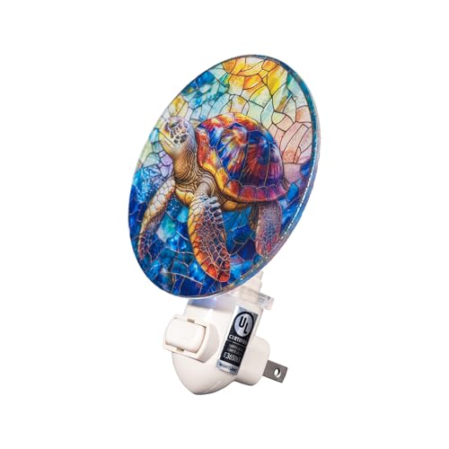 Image of Sea Turtle Night Light - Real Glass Stained Glass Styled Plug-in Wall Light for Vertical Outlets, Perfect Ocean-Themed Gift for Beach Lovers and Coastal Homes