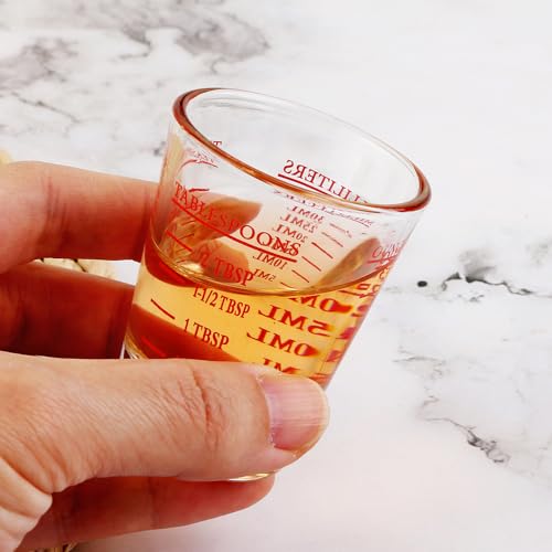BTGLLAS Set of 2 Shot Glasses - Heavy Glass, Perfect for Measuring Espresso, Wine, and More 26-Incremental Measurement 1oz, 6 Tsp, 2 Tbs, 30ml (2, Red+Black) - Image 2
