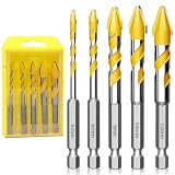 5 Pezzi Punte Trapano per Piastrelle Kit,5mm/6mm/8mm/10mm/12mm Vetro Punte-Trapano, Punte in Carburo, per Ceramica, Gres Porcellanato, Gres, Piastrelle e Altro Ancora