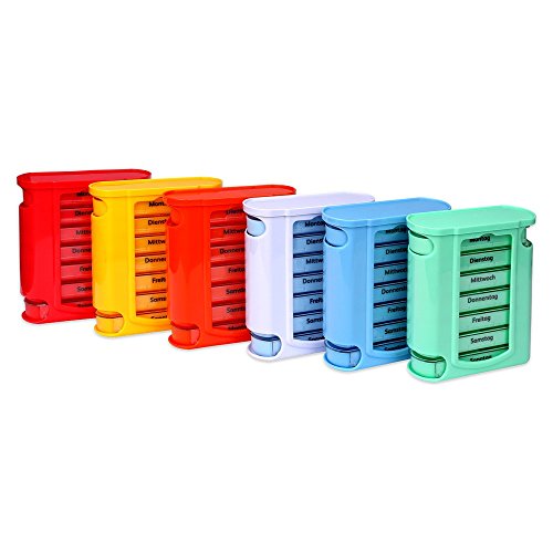 Schramm® pillendoos wit met blauwe schuiven, 7 dagen pillen/tablettendoos tablettenvak pillendoosje pillendoos tablettenbox pillenbox pillen weekdispenser - Afbeelding 5