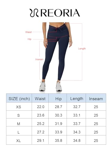 REORIA Leggings femininas de treino de 63 cm - cintura alta 7/8 ajustável com cordão elástico para i