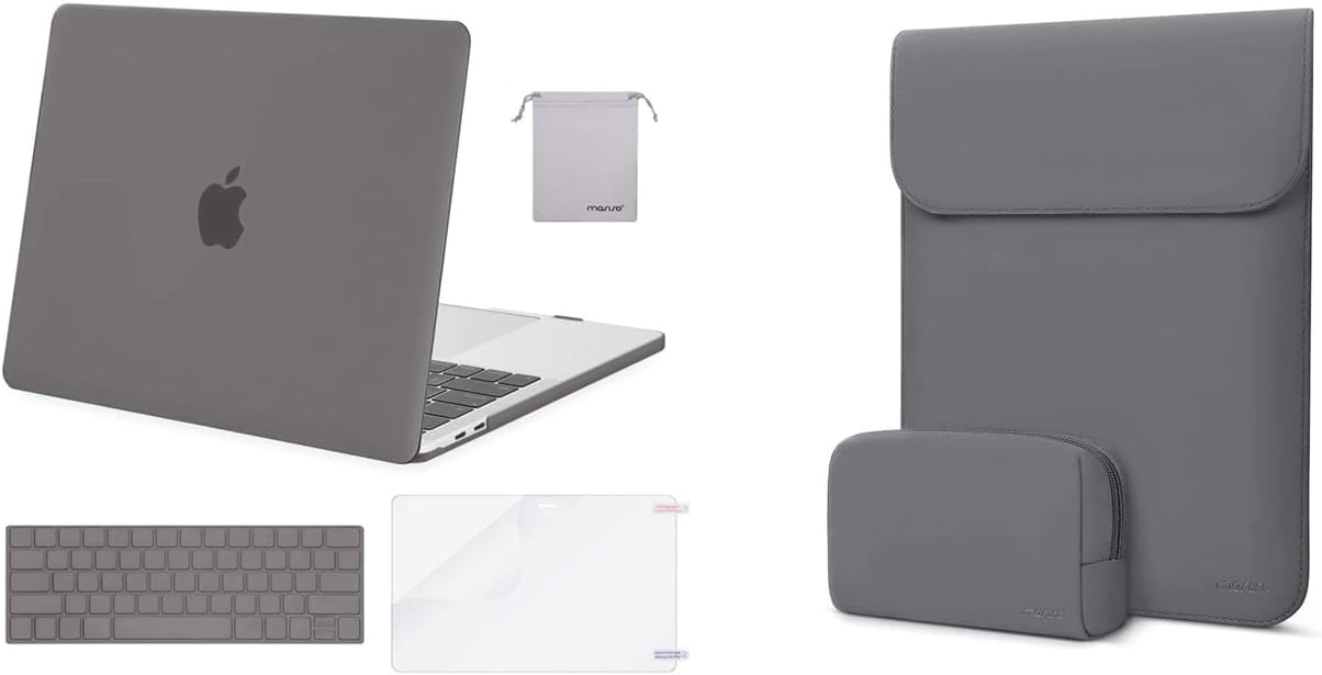 MOSISO Faux Suede Leather Laptop Sleeve&Compatible with MacBook Pro 13 inch Case M2 2023-2016 A2338 M1 A2251 A2289 A2159 A1989 A1708 A1706, Keyboard Cover&Screen Protector&Storage Bag, Gray&Space Gray