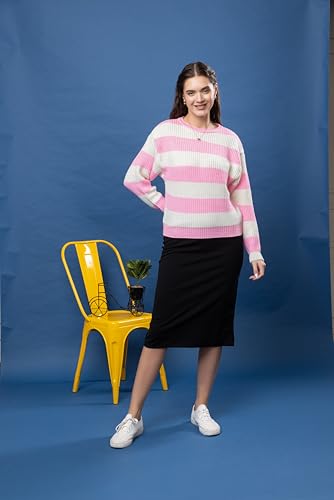 Image of Wear lusso Women's 100% Wool Color Block Stripe Full Sleeve Round Neck Pullover Sweater | Winter Season Fashion
