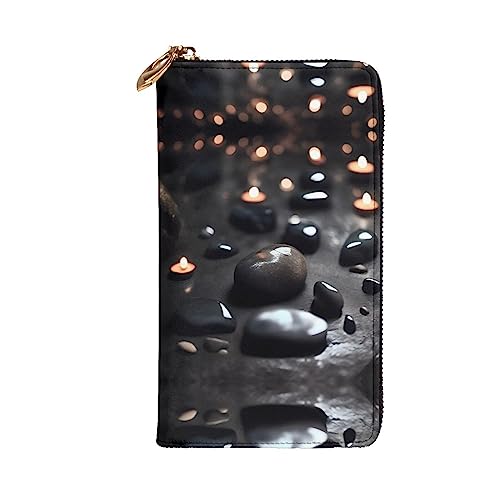 Leather Wallet - Stylish and Functional Wallet for Women with Multiple Compartments and Zipper Design Black Mystery Heart Stone Prints, Black, One Size2