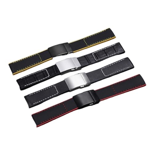 Bracelet montre 24mm nylon noir jaune boucle pliante shiny black